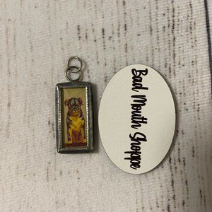 Handmade Vintage Ephemera Dog Puppy SIT Necklace Charm